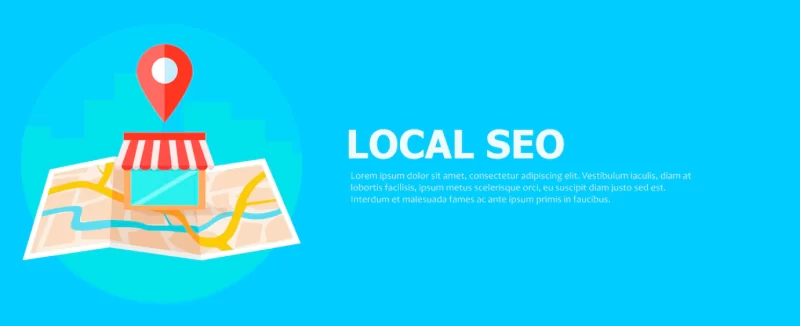 Local seo banner, map and shop in realistic view. Free Vector