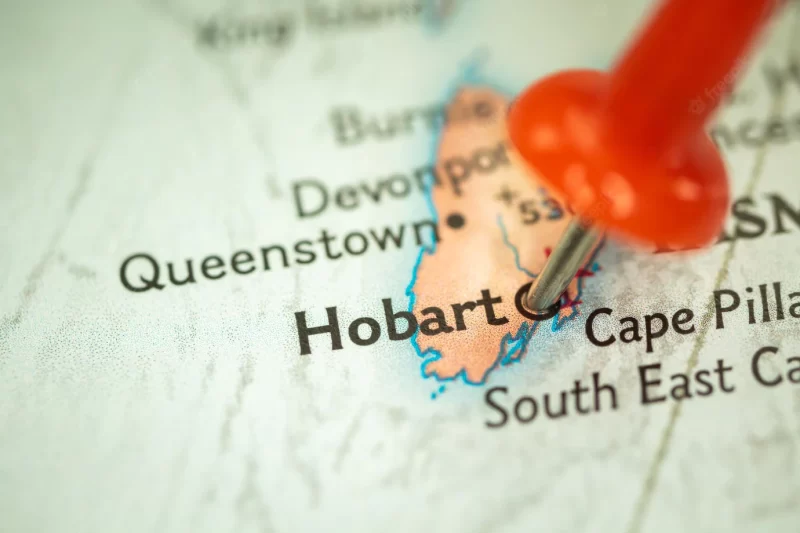 Location hobart in tasmania map with push pin closeup travel and journey concept Australia Premium Photo