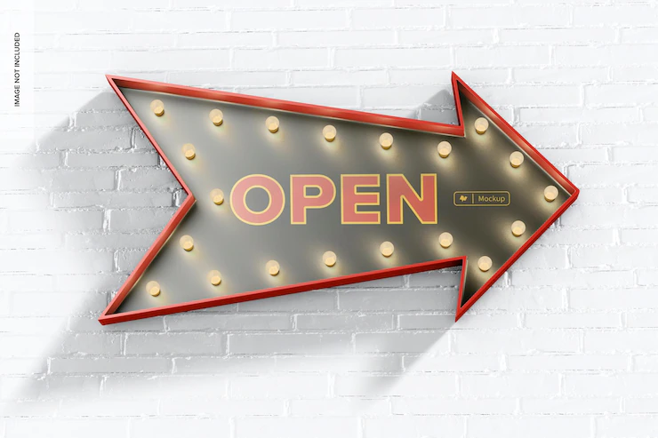 Luminous arrow promotional sign mockup, front view Free Psd