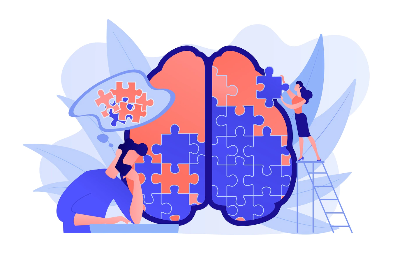 Man Doing Human Brain Puzzle Psychology Psychotherapy Session Mental Healing Wellbeing Therapist Counselling Mental Illness Difficulties Violet Palette Vector Isolated Illustration 335657 2248