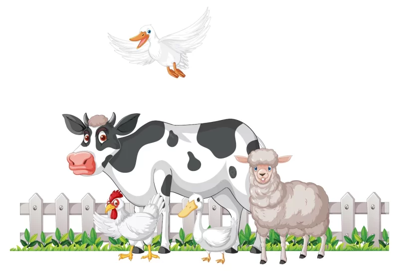 Many farm animals on white background Free Vector