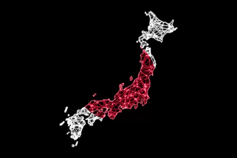 Map of japan, polygonal mesh line map, flag map Free Photo