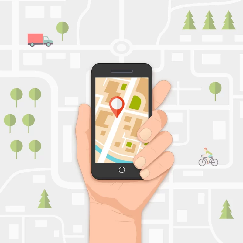 Mobile gps navigation on mobile phone with map and pin vector illustration Free Vector