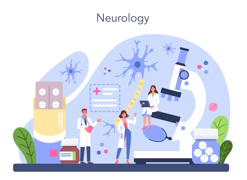 Neurologist concept doctor examine human brain idea of doctor caring about patient health medical mri diagnosis and consultation vector illustration in cartoon style Free Vector