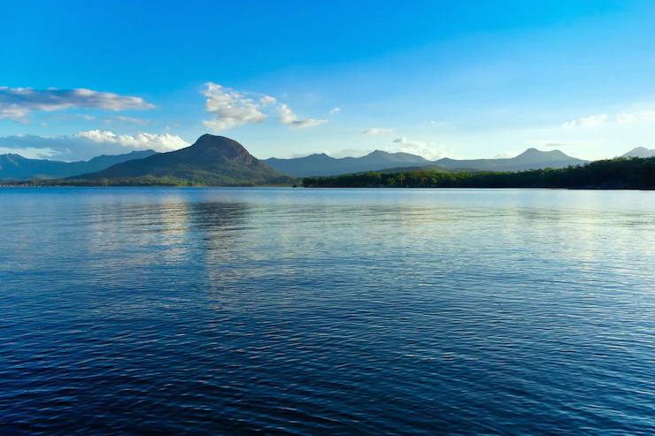 Panoramic Shot Tranquil Lake Reflecting Blue Sky 181624 17516