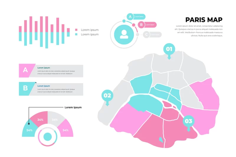 Paris map infographics template flat Free Vector