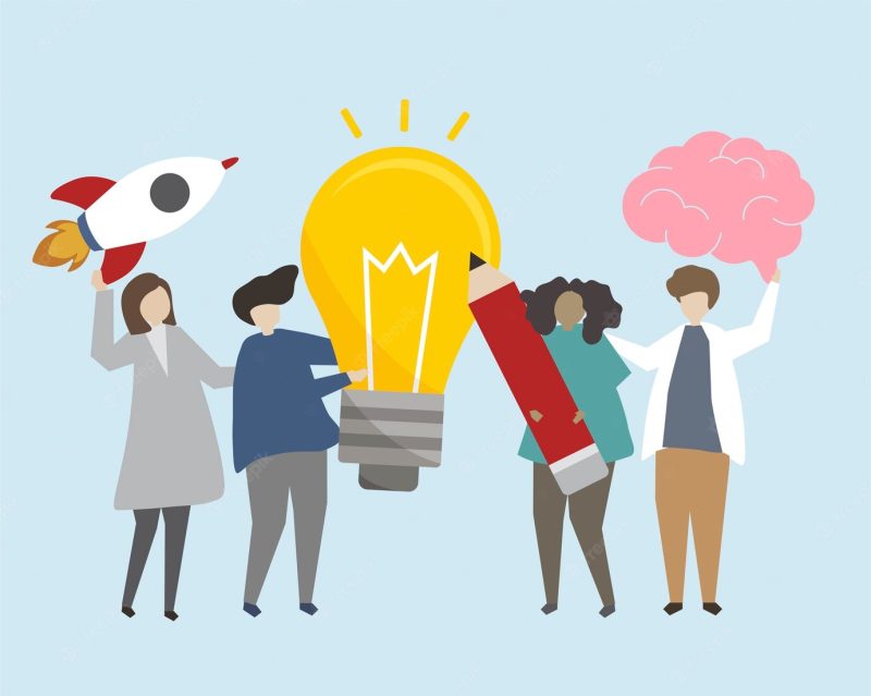 People with bright ideas illustration Free Vector