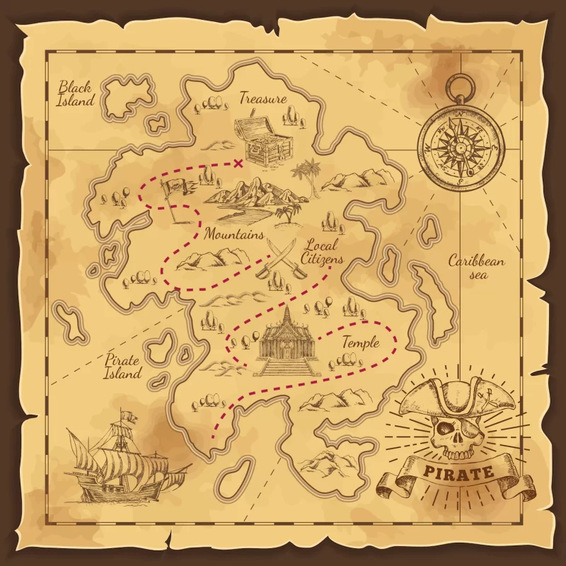 Pirate treasure map hand drawn illustration Free Vector