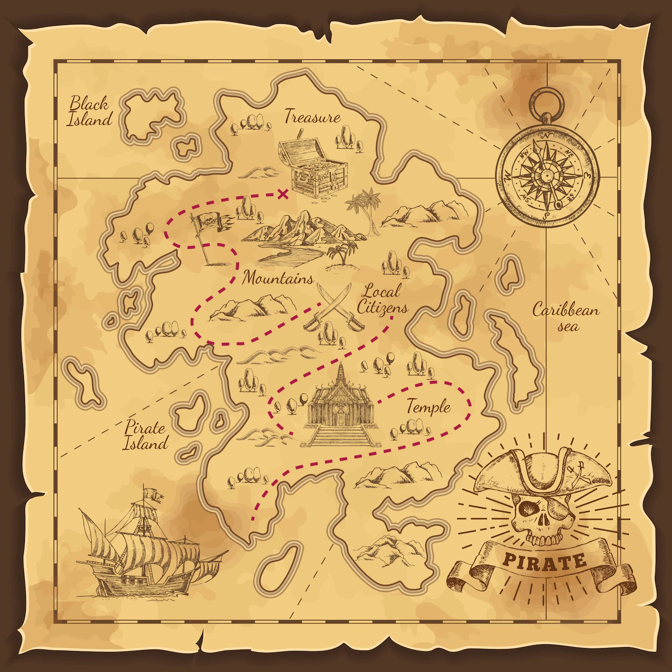 Pirate Treasure Map Hand Drawn Illustration 1284 37182