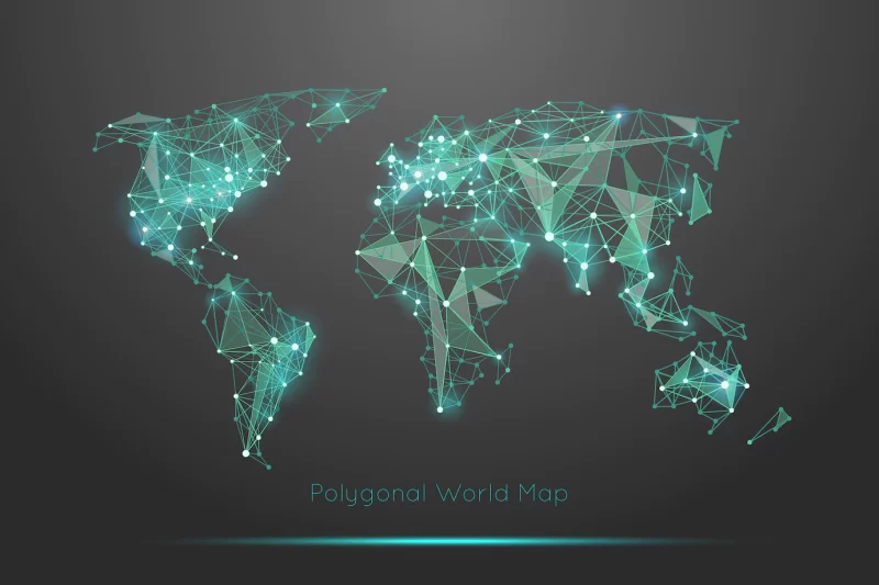 Polygonal world map. global geography and connect, continent and planet Free Vector