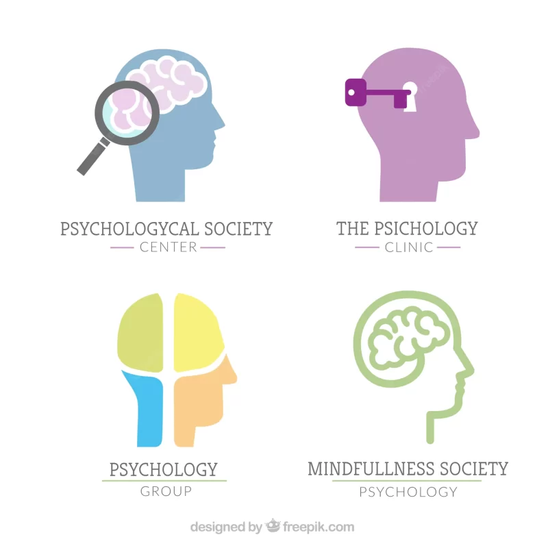 Psychology logos with human brain Free Vector