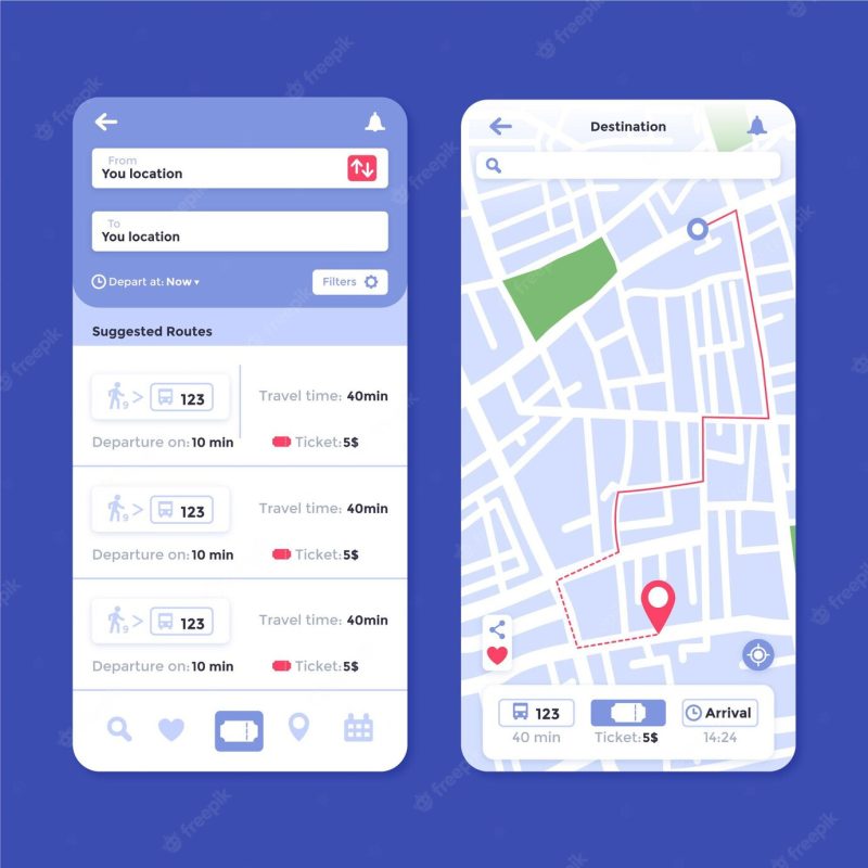 Public transport app interface Free Vector