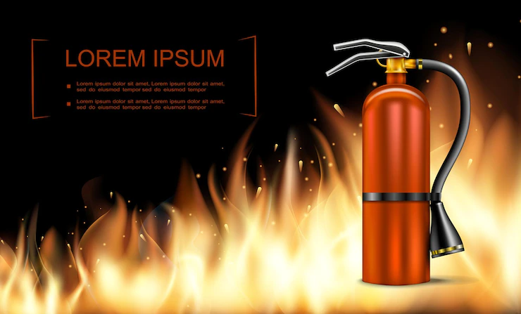 Realistic Fire Blaze Background With Fire Extinguisher Flaming Burning Wall Illustration 1284 50753