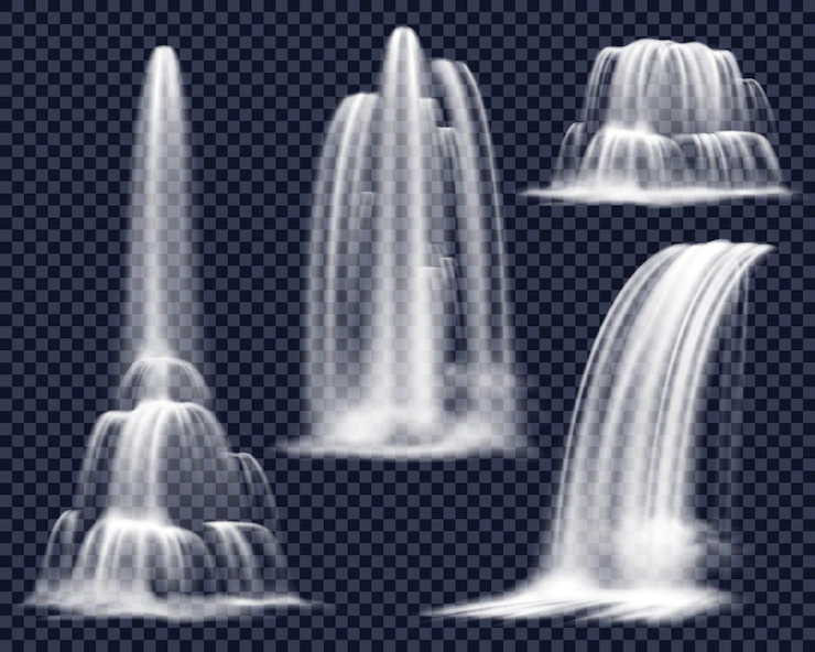 Realistic waterfalls on transparent background set Free Vector