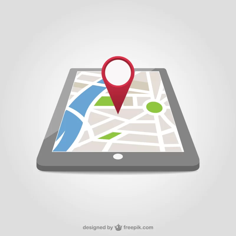 Red map pin in a tablet Free Vector