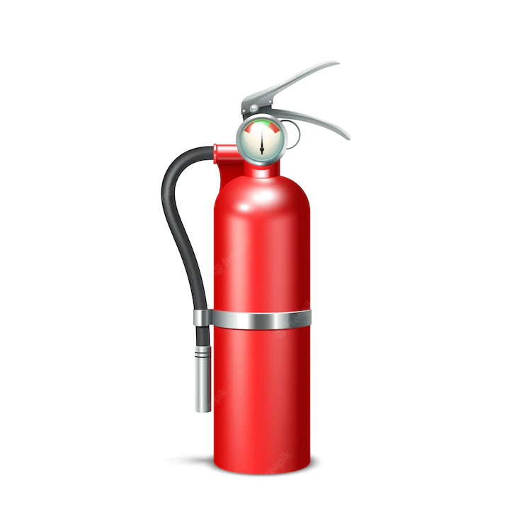 Red realistic fire extinguisher isolated on white background Free Vector
