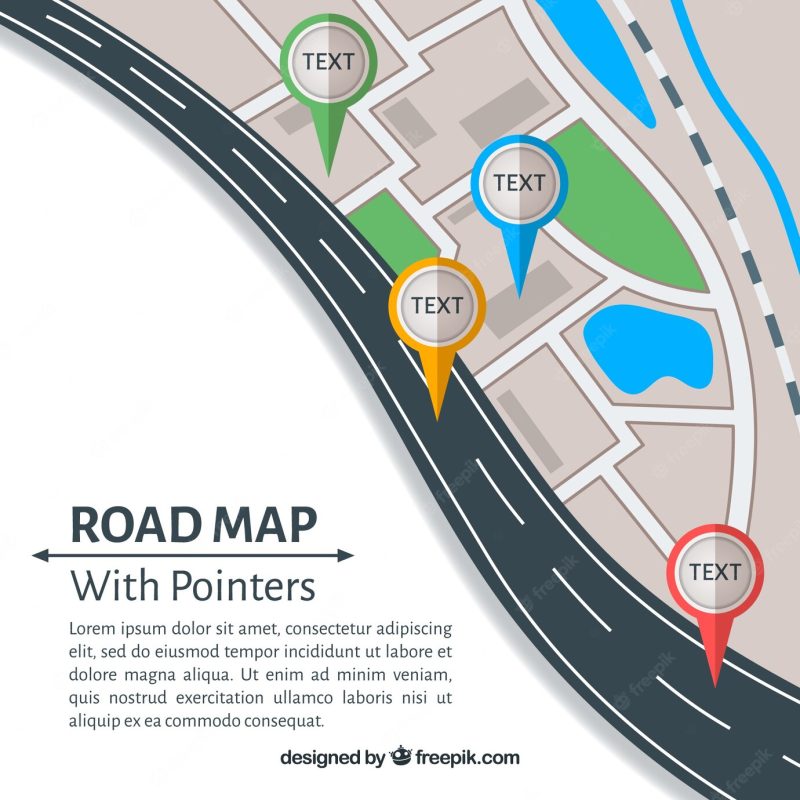 Road map with pointers in flat style Free Vector