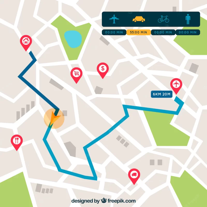 Road map with pointers in flat style Premium Vector