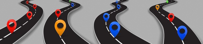 Road with gps pins, highway navigation route set Free Vector