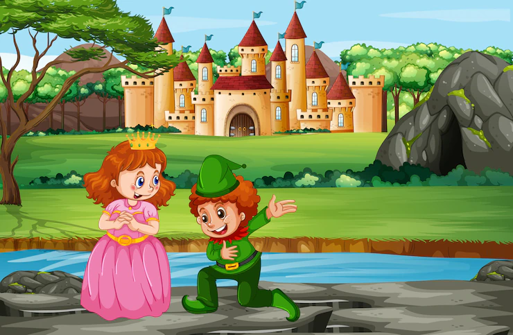 Cartoon prince and princess at the castle Free image download