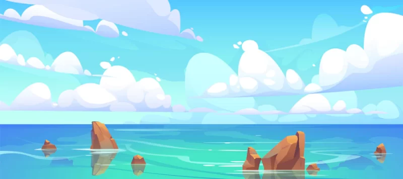 Sea landscape with stones in water and clouds Free Vector Sea landscape with stones in water and clouds Free Vector