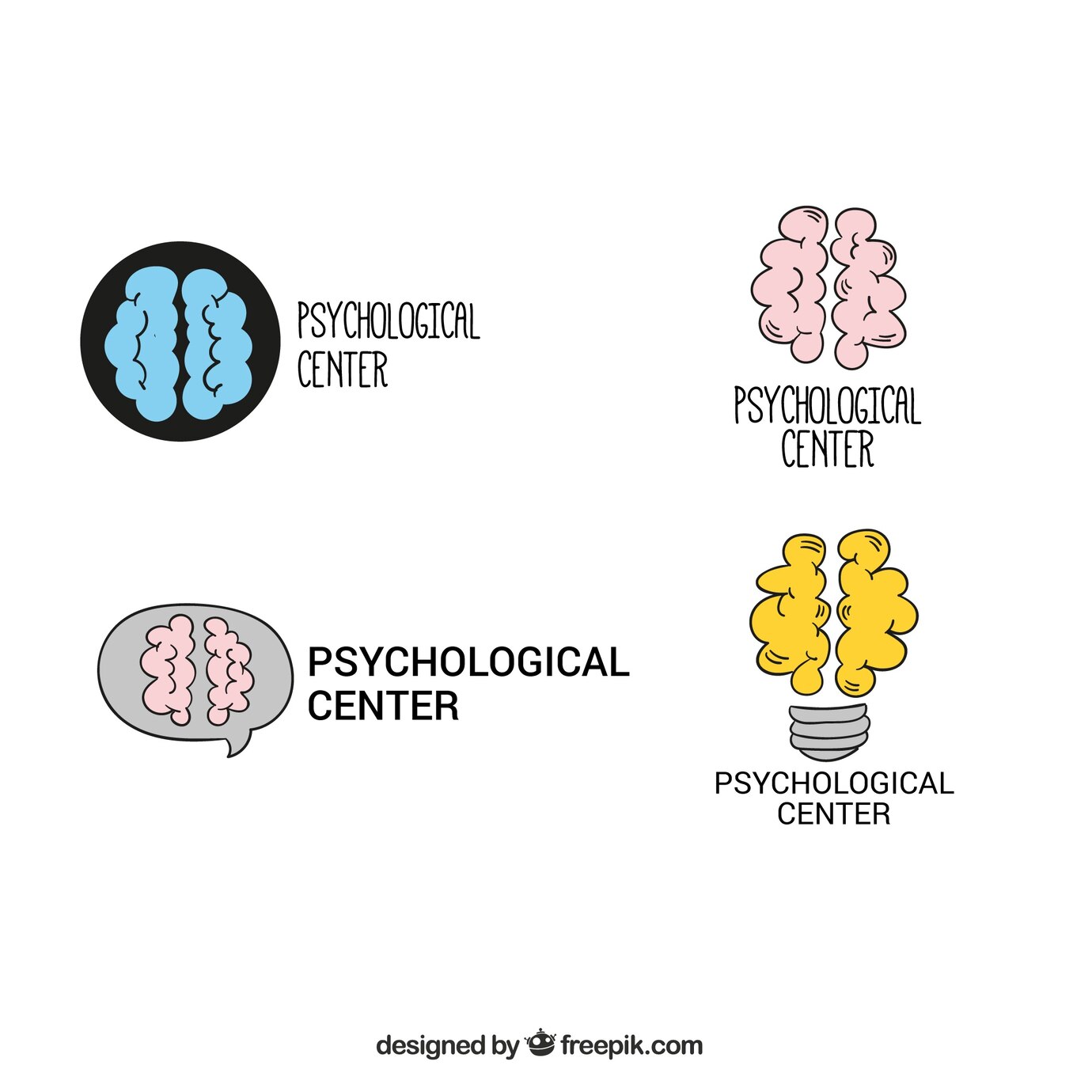Several Hand Drawn Psychology Logos With Decorative Brain 23 2147590152