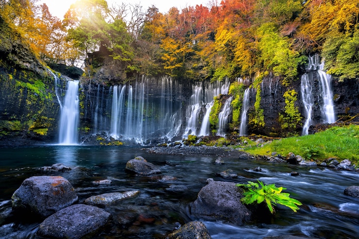 Waterfall in autumn. Free image download