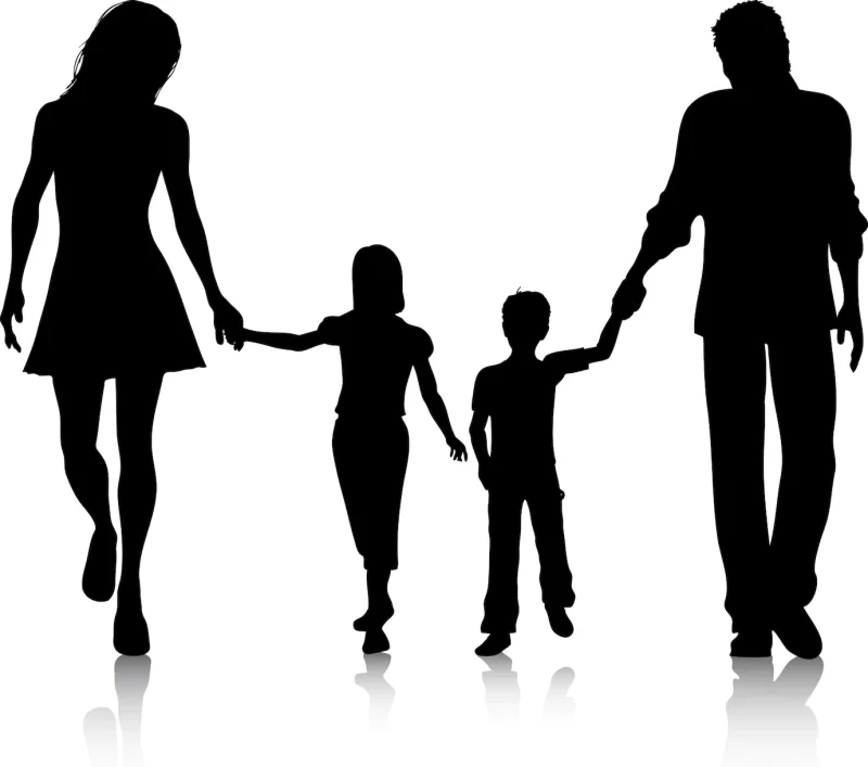 Silhouette of a family walking hand in hand Free Vector