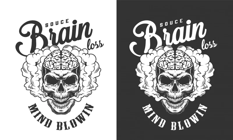 Skull with human brain label Free Vector