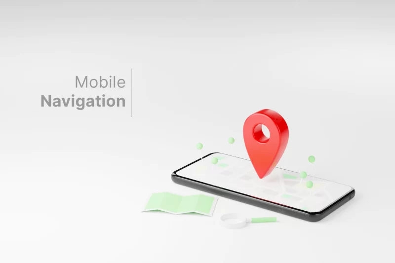 Smartphone map application and red pinpoint on screen 3d illustration Premium Photo