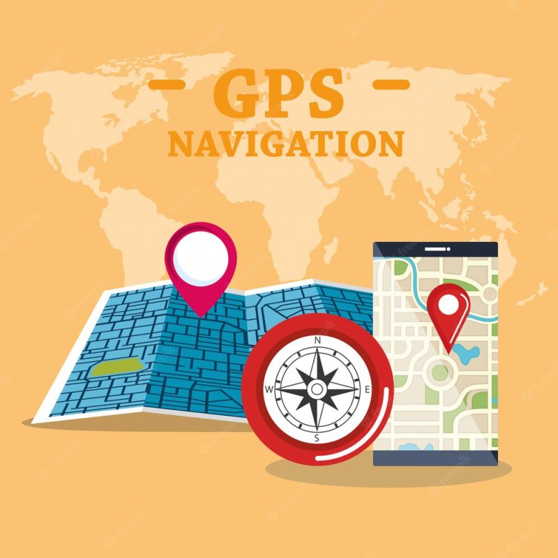 Smartphone with GPS navigation app Free Vector