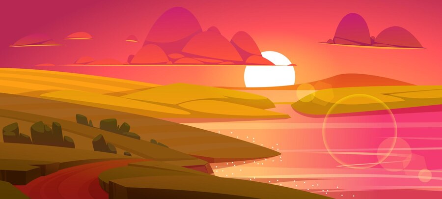 Summer Landscape With River Fields Sunset 107791 11055