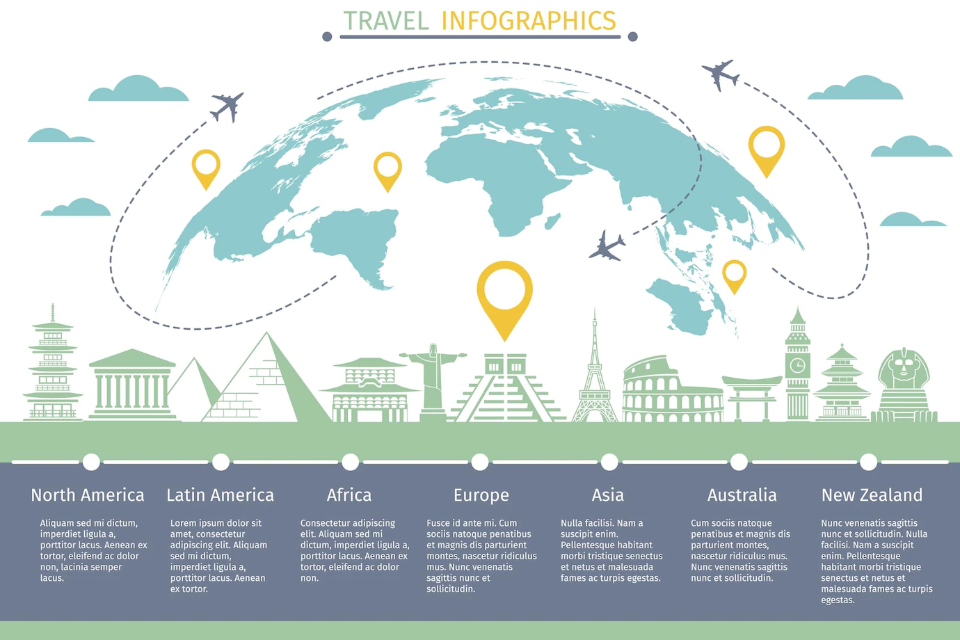 Tourists Flight Travel Infographics With World Map Landmarks Icons 1284 52994