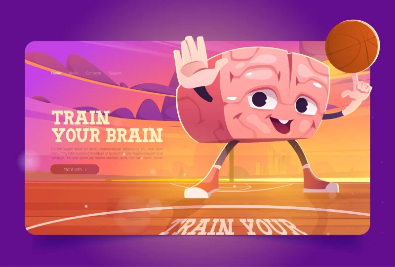 Train your brain banner with basketball player Free Vector