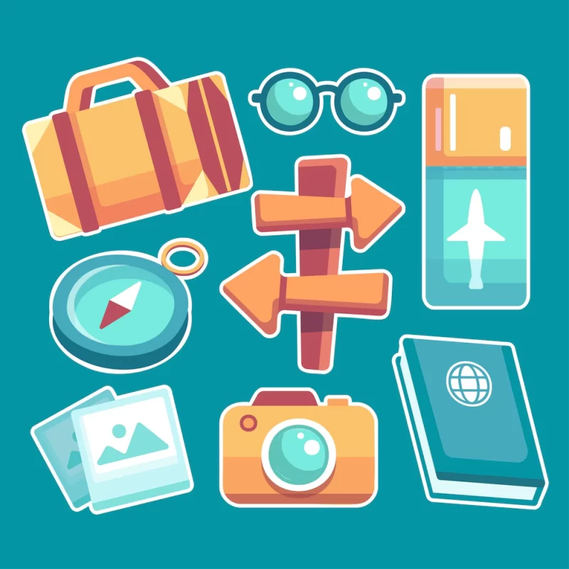 Travel and tourism flat icons set vector illustration Free Vector