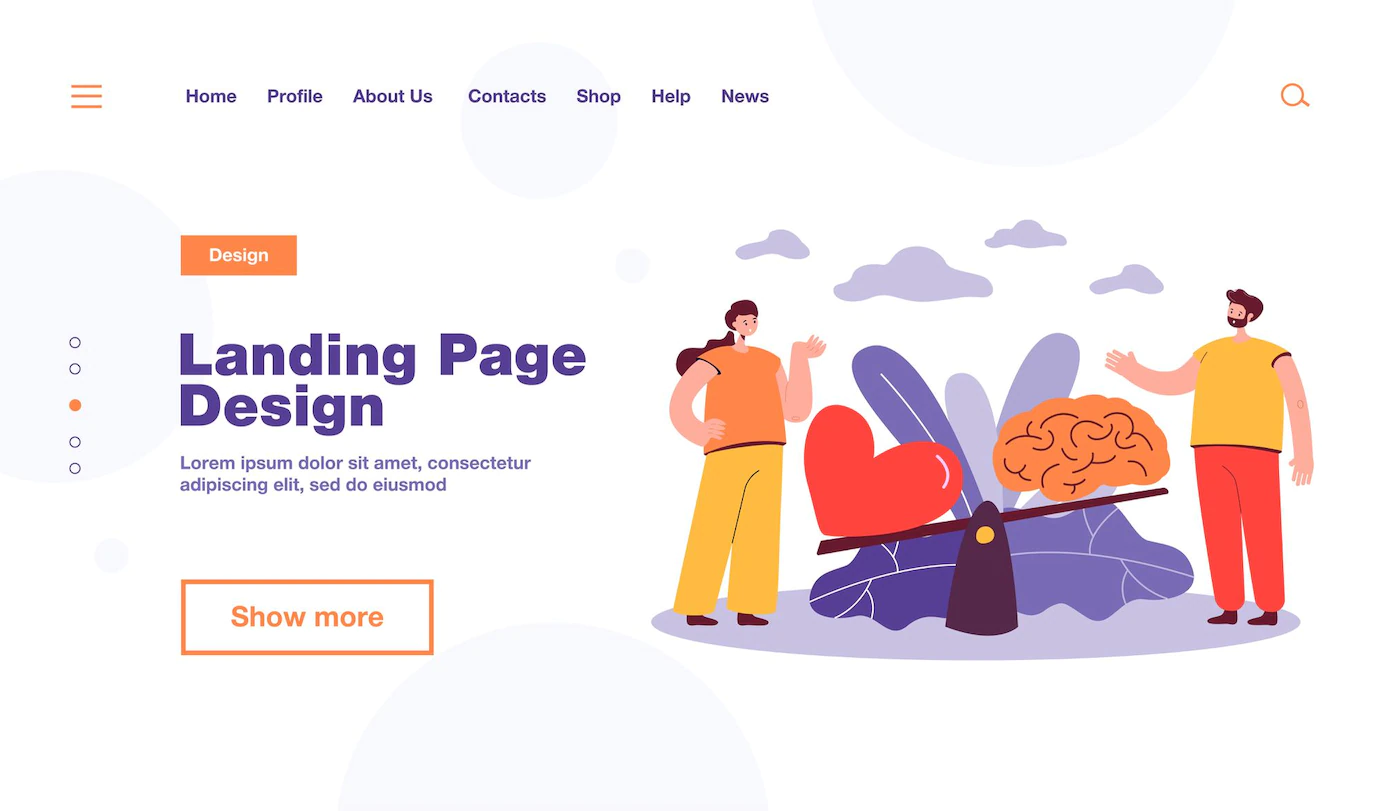 Two People Comparing Logic Love With Seesaw Landing Page Template 74855 18026