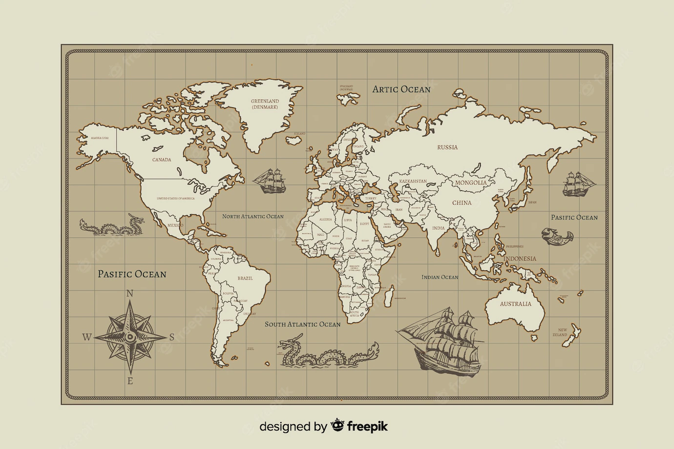 Vintage World Map Carthography Design 23 2148306186