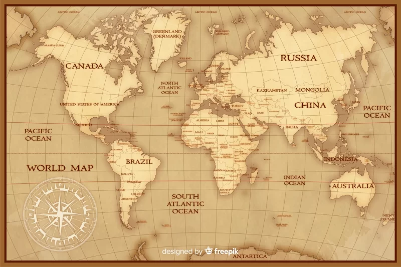 Vintage world map cartography concept Free Vector