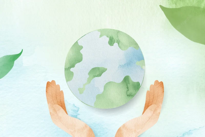 Watercolor background with hands protecting the world illustration Free Photo