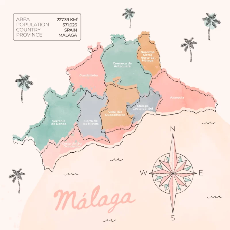 Watercolor painted Málaga map Free Vector