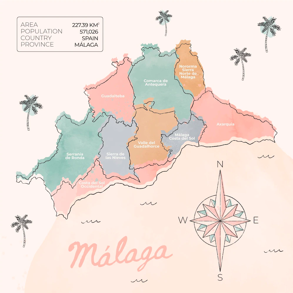 Watercolor Painted Malaga Map 23 2149084801