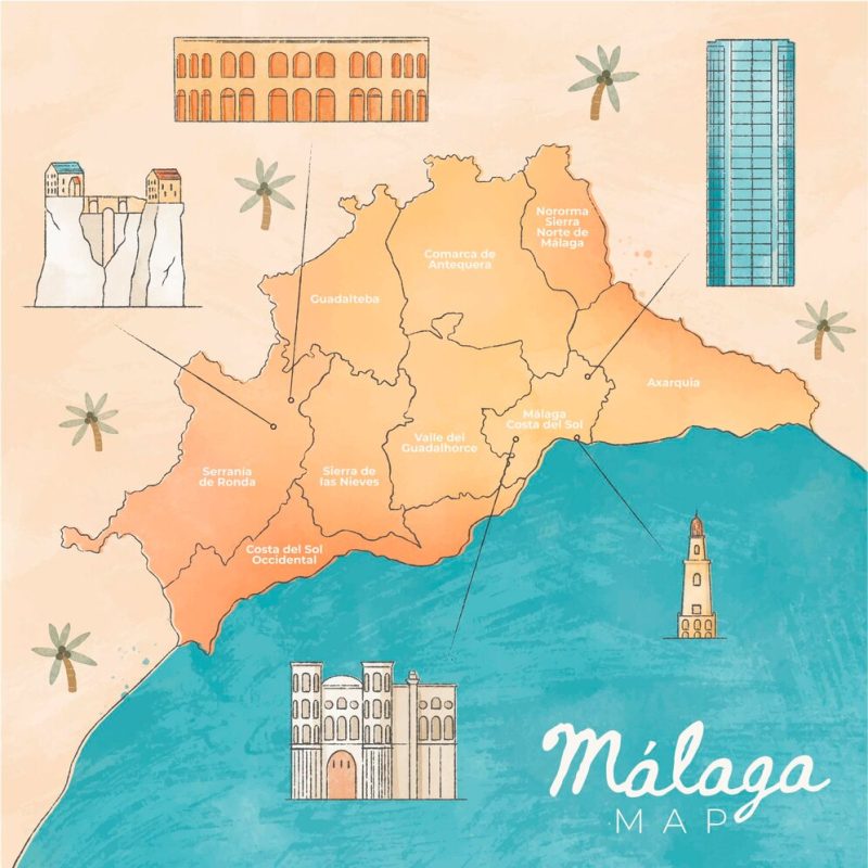 Watercolor painted Málaga map Free Vector