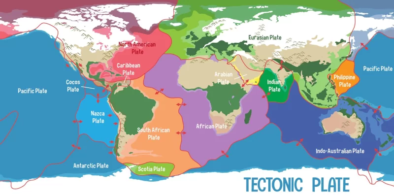 World map showing tectonic plates boundaries Free Vector