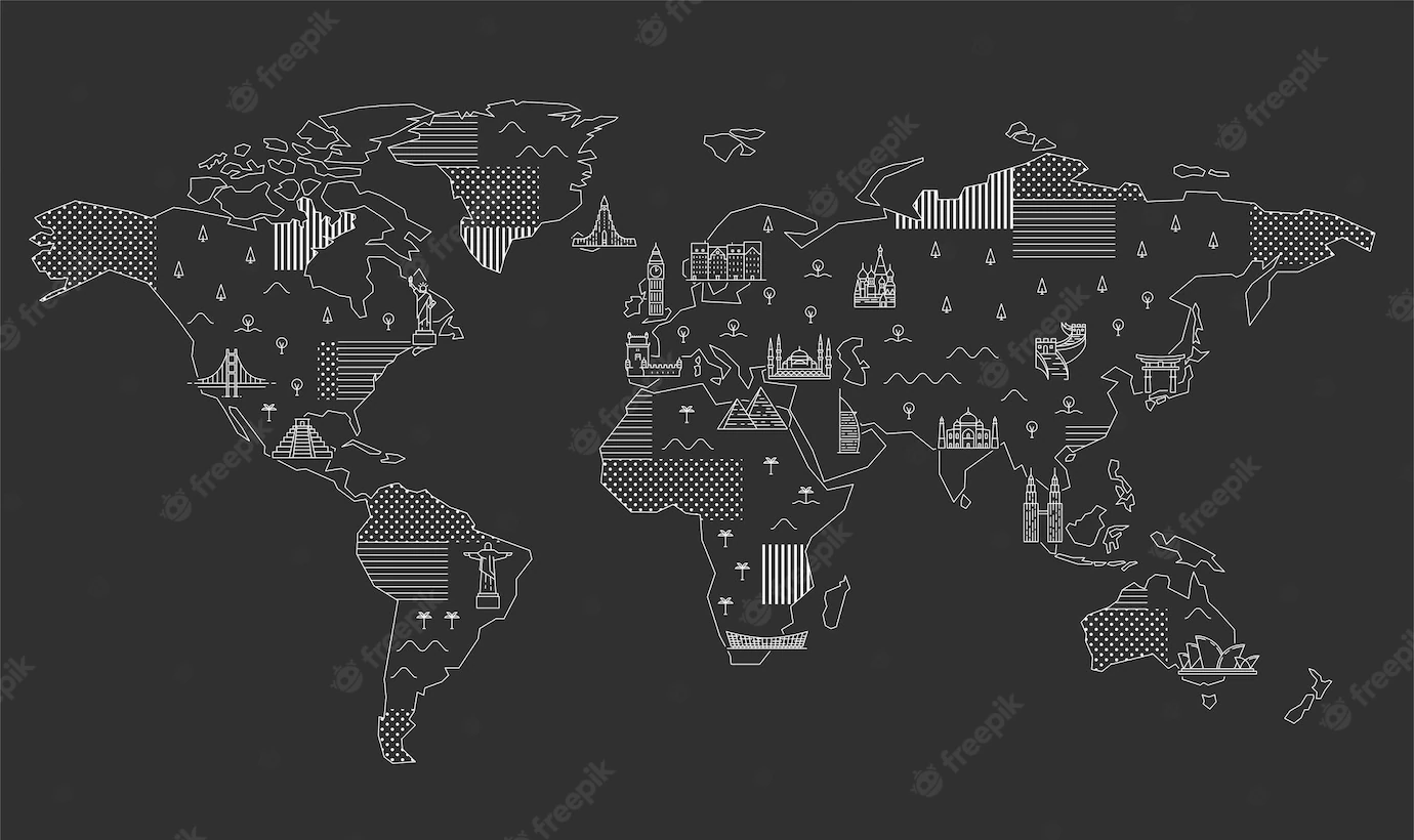 World Map With Famous Landmarks Line Art Illustration 185417 79