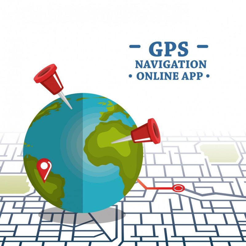 World planet with GPS navigation icons Free Vector