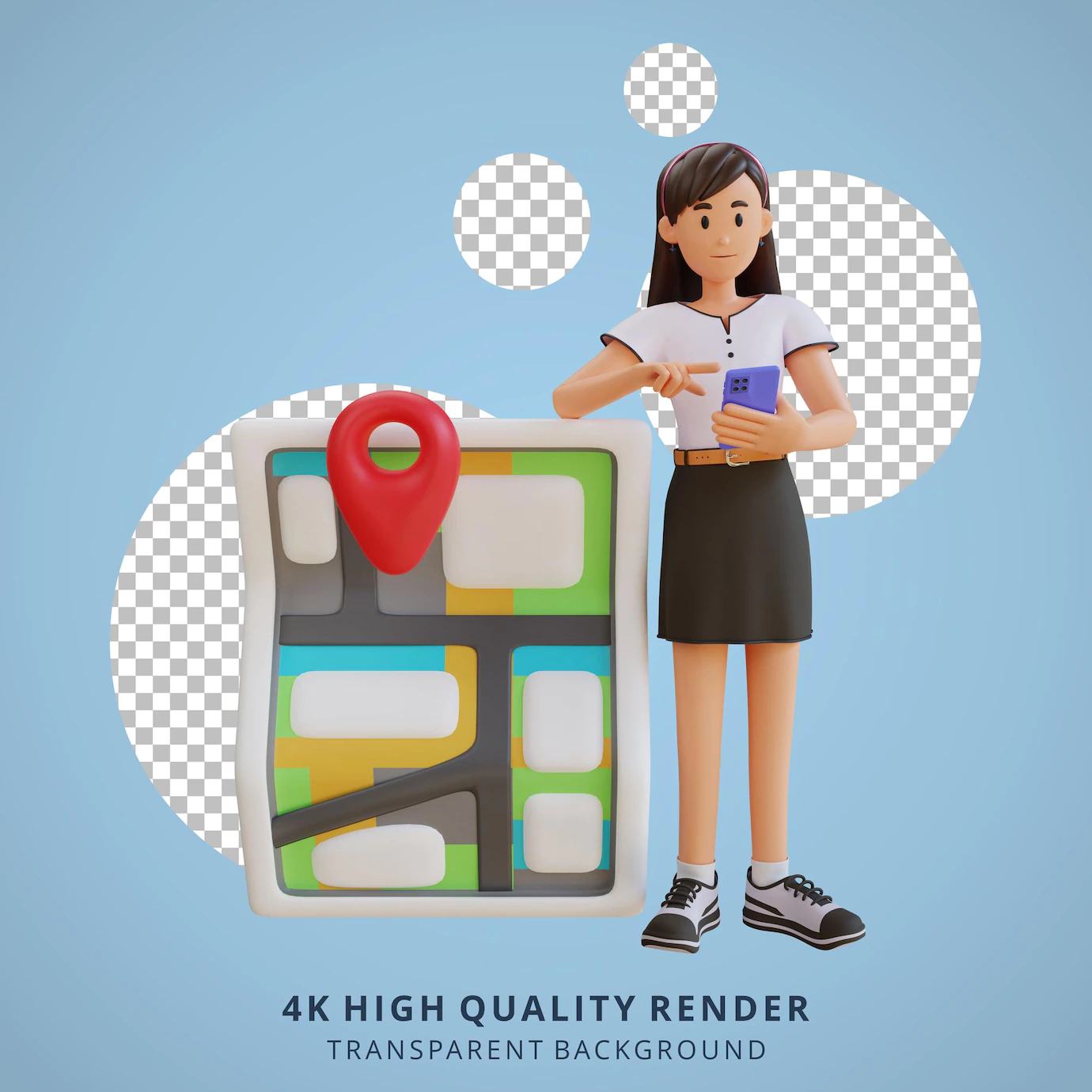 Young Girl Checking Map Using Smart Phone 3d Character Illustration 627936 16