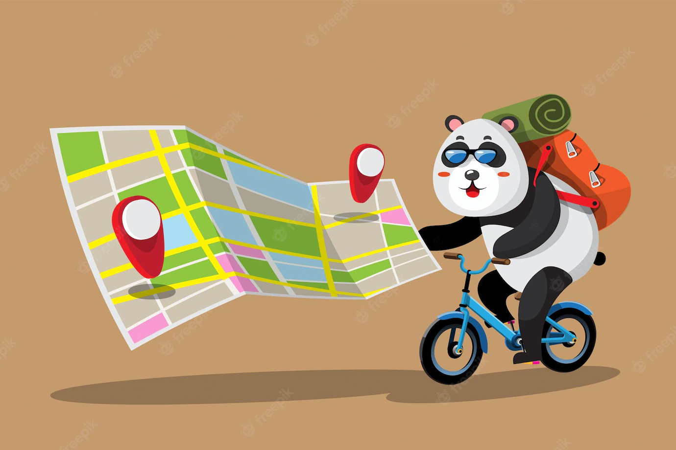 Young Panda Tourist Rides Bicycle Touring City Using Maps Gps Navigation Reach His Destination Without Getting Lost Flat Vector Illustration Character Design 1150 58816