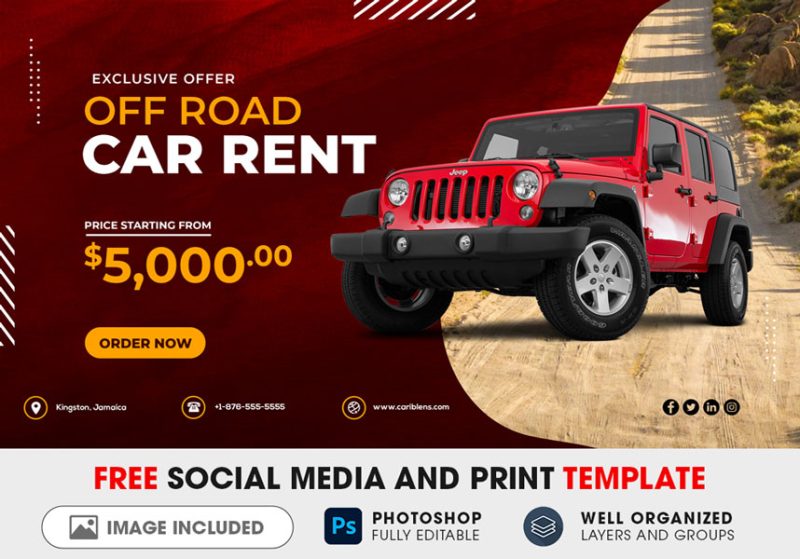 Off Road Car Rental Promotion Web Banner FacebooK cover Social Media Post Instagram Template